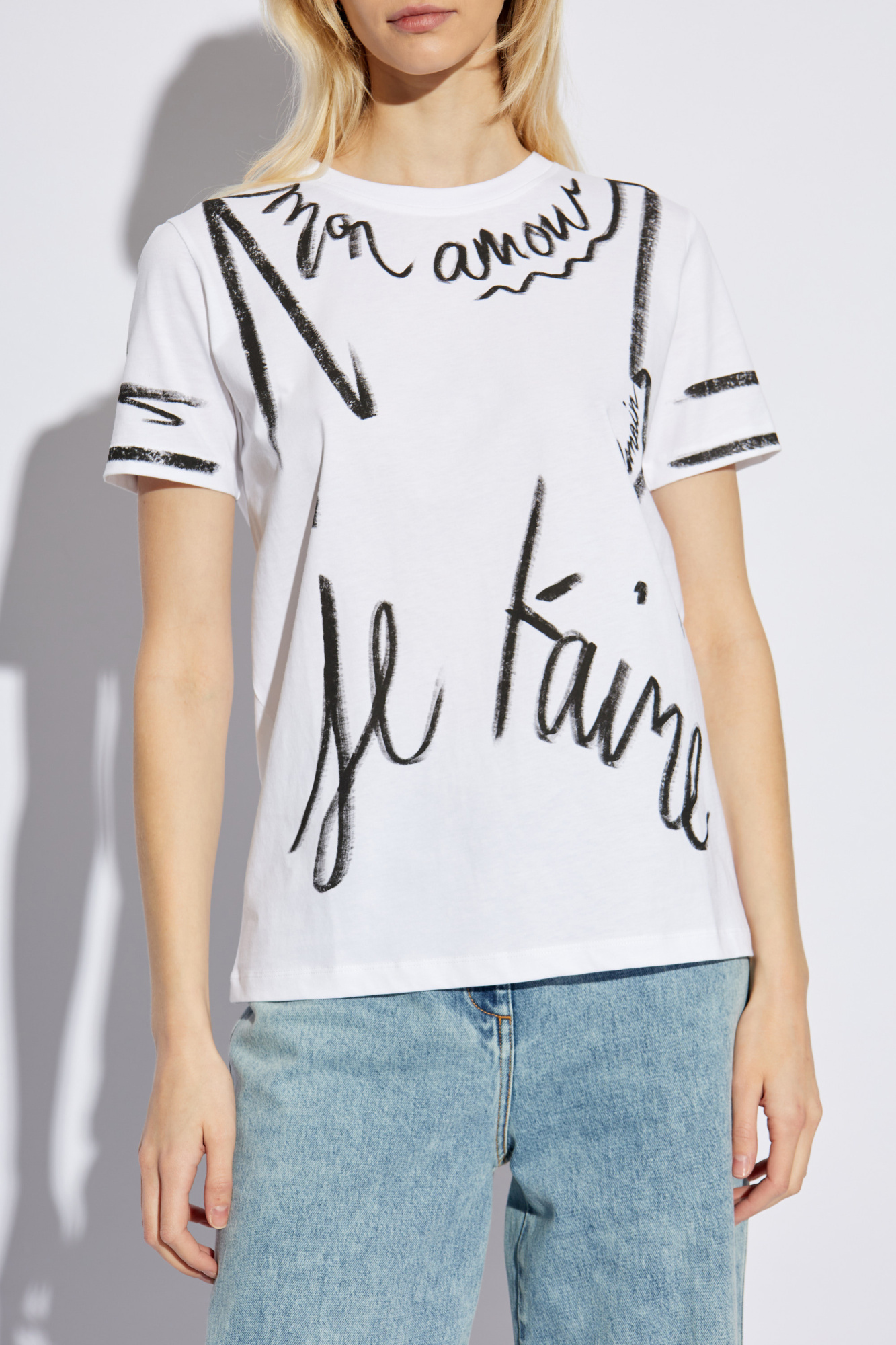 Tシャツ・カットソー BALMAIN SS25 SL WRITING PRINTED T-SHIRT (EF1EF000GE35 GAB) Balmain Sl Writing Printed T-Shirt - White | EF1EF000GE35GAB